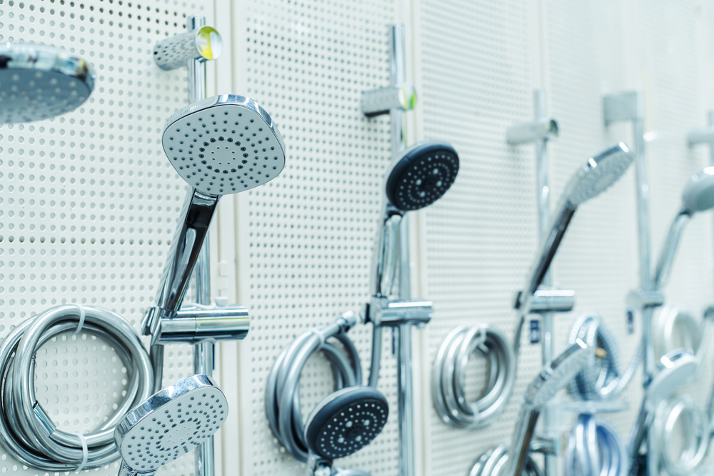 shower heads in a showroom